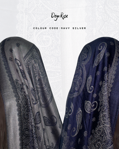 Reversible Pashmina Navy Silver