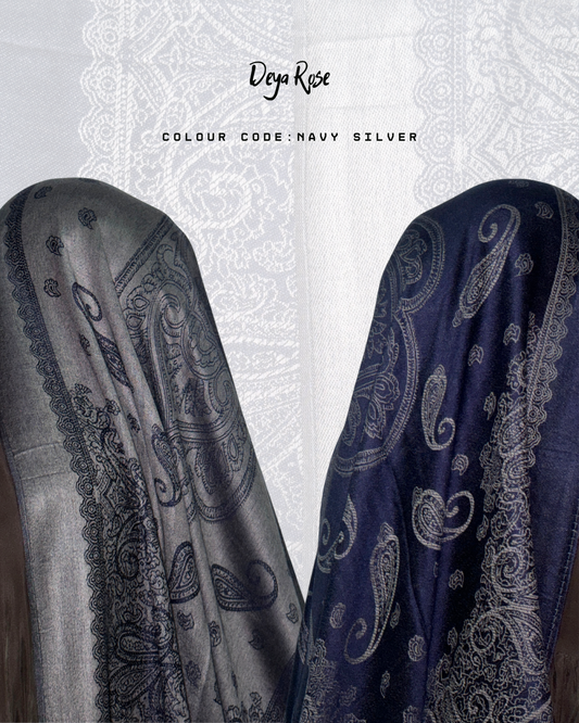 (PO) - Reversible Pashmina Navy Silver